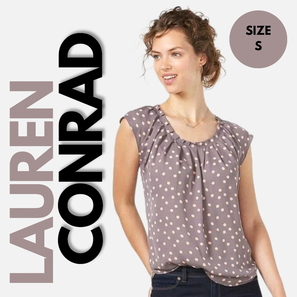 BOGO LC Lauren Conrad Pleated Mauve Purple Polka Dot Blouse Size S